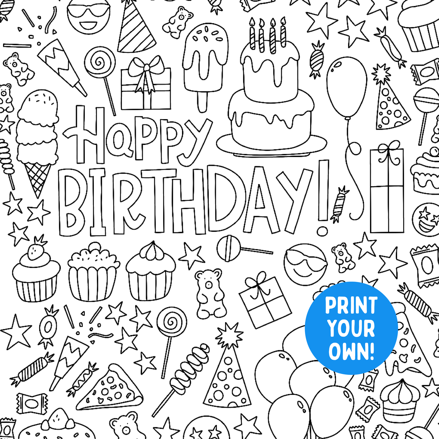 Happy Birthday Coloring Poster PDF Download